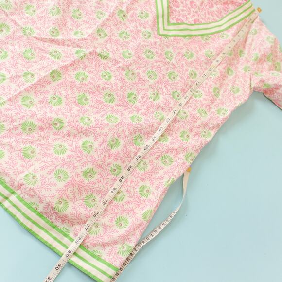 Gretchen Scott Okeefe Pink Green Trim Pattern Tunic Top Size Large 100% Cotton - Picture 5 of 7